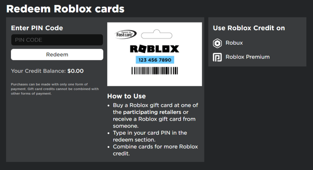 roblox redeem robux card